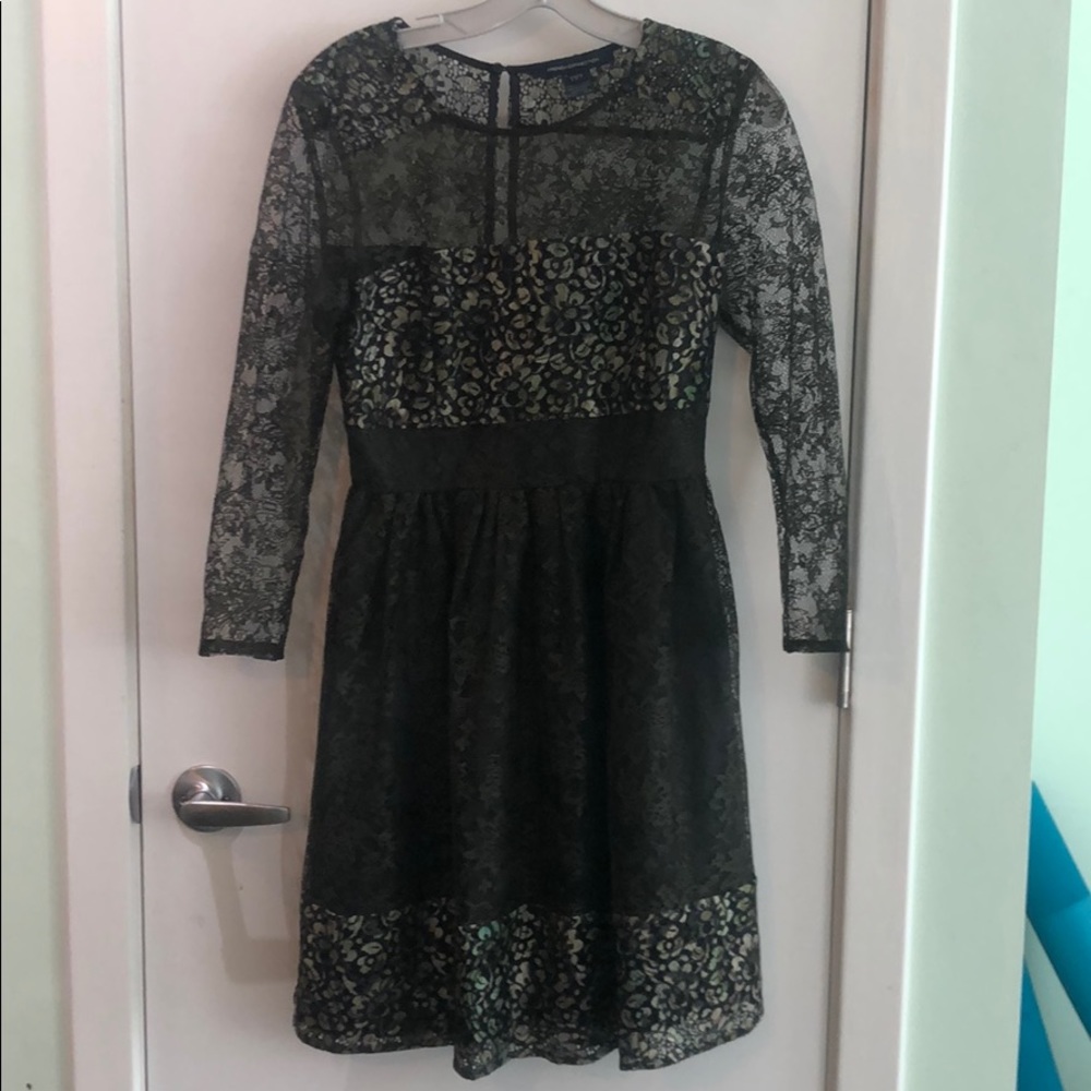 Olive green lace cocktail dress